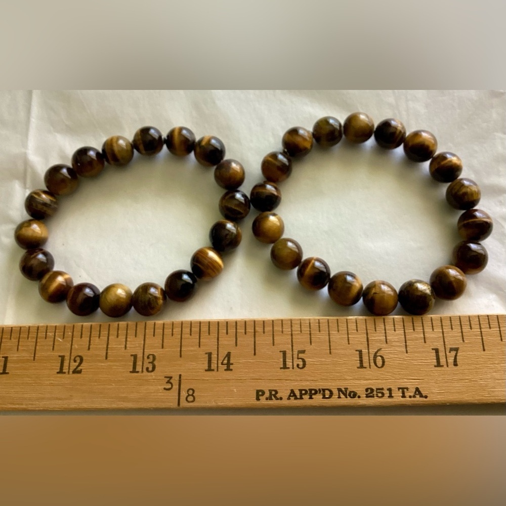 New! Pair Set 2 Large Tiger Eye Bracelets 8.3+ mm - Picture 3 of 5